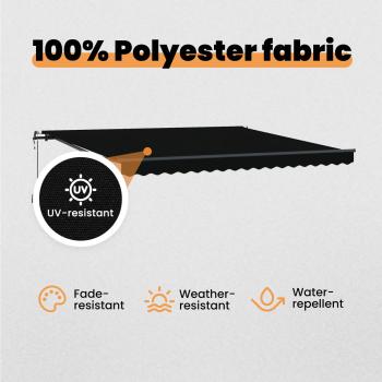 automatische einziehbare Markise Schwarz 400x350 cm, Markisenersatzstoff für 4x3.5 m Rahmen Schwarz