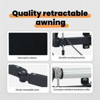 Automatische einziehbare Markise mit LED Schwarz 400x350 cm, Markisenersatzstoff für 4x3,5 m Rahmen Schwarz
