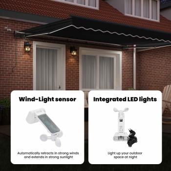 Automatische einziehbare Markise mit LED Schwarz 400x350 cm, Markisenersatzstoff für 4x3,5 m Rahmen Schwarz