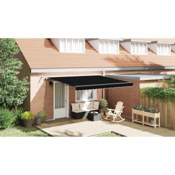 Automatische einziehbare Markise mit LED Schwarz 400x350 cm, Markisenersatzstoff für 4x3,5 m Rahmen Schwarz