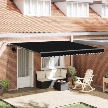 Automatische einziehbare Markise mit LED Schwarz 400x350 cm, Markisenersatzstoff für 4x3,5 m Rahmen Schwarz