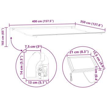 manuelle einziehbare Markise mit LED Weiß 400x350 cm, Markisenersatzstoff für 4x3,5 m Rahmen Weiß