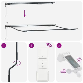 Automatische Einziehbare Markise mit LED Weiß 400x350 cm, Markisen-Ersatzstoff für 4x3.5 m Rahmen Weiß