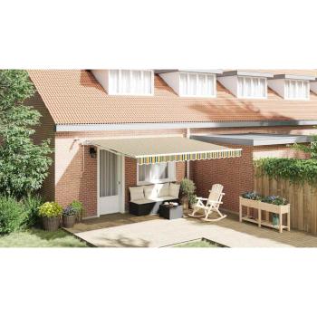 Automatische Einziehbare Markise mit LED Grün und Gelb 400x350 cm, Markisenersatzstoff für 4x3.5 m Rahmen in Grün und Gelb