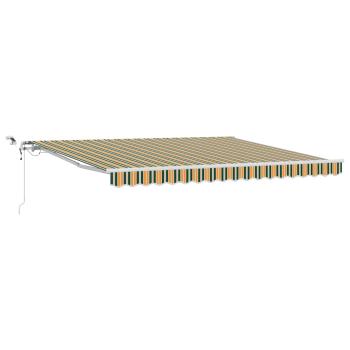 Automatische Einziehbare Markise mit LED Grün und Gelb 400x350 cm, Markisenersatzstoff für 4x3.5 m Rahmen in Grün und Gelb
