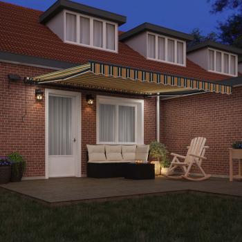 Manuelle Einziehbare Markise mit LED Grün und Gelb 400x350 cm, Markisen-Ersatzstoff für 4x3.5 m Rahmen Grün und Gelb