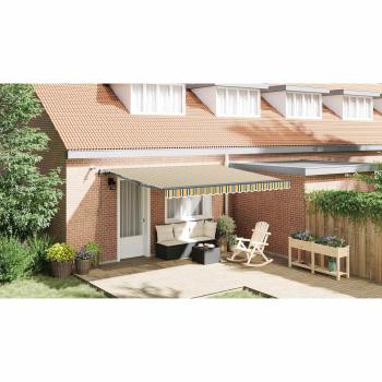 Automatische Einziehbare Markise mit LED Grün und Gelb 400x350 cm, Markisenersatzstoff für 4x3.5 m Rahmen Grün und Gelb