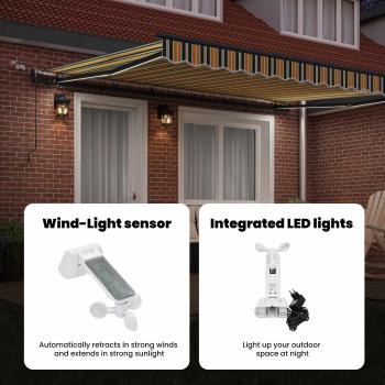 Automatische Einziehbare Markise mit LED Grün und Gelb 400x350 cm, Markisenersatzstoff für 4x3.5 m Rahmen Grün und Gelb