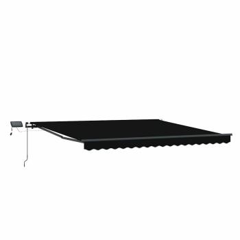 manuelle einziehbare Markise mit LED Schwarz 450x300 cm, Markisenersatzstoff für Rahmen 4.5x3 m Schwarz