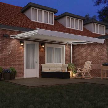 Manuelle einziehbare Markise mit LED Weiß 450x300 cm, Markisen-Ersatzstoff für 4.5x3 m Rahmen Weiß