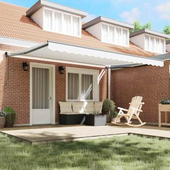 automatische einziehbare Markise Weiß 450x300 cm, Markisenersatzstoff für Rahmen 4.5x3 m Weiß