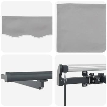manuelle einziehbare Markise mit LED, Hellgrau, 450x300 cm, Markisenersatzstoff für Rahmen, 4,5x3 m, Hellgrau