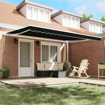 Automatische einziehbare Markise Schwarz 450x350 cm, Markisenersatzstoff für 4,5x3,5 m Rahmen Schwarz