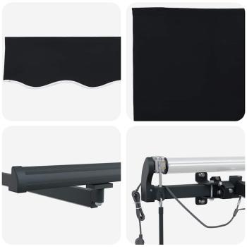Automatische einziehbare Markise mit LED Schwarz 450x350 cm, Markisen-Ersatzstoff für 4,5x3,5 m Rahmen Schwarz