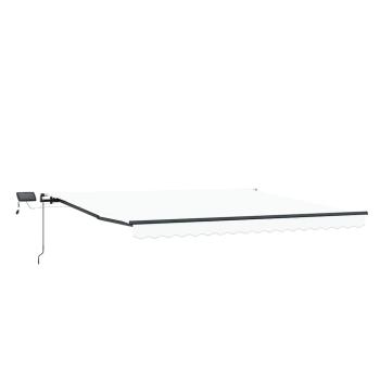 Manuelle einziehbare Markise mit LED Weiß 450x350 cm, Markisenersatzstoff für 4,5x3,5 m Rahmen Weiß
