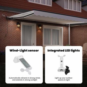 Automatische einziehbare Markise mit LED Weiß 450x350 cm, Markise Ersatzstoff für 4.5x3.5 m Rahmen Weiß