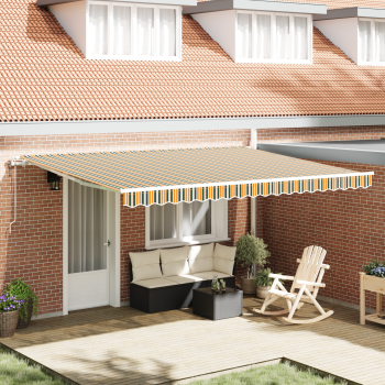 Automatische Einziehbare Markise Grün und Gelb 450x350 cm, Markisen-Ersatzstoff für 4,5x3,5 m Rahmen Grün und Gelb