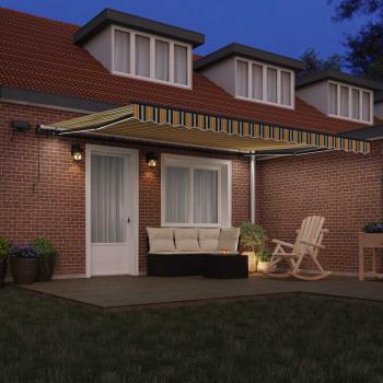 ARDEBO.de - Manuelle Einziehbare Markise mit LED Grün und Gelb 450x350 cm, Markisenstoff-Ersatz für 4.5x3.5 m Rahmen in Grün und Gelb