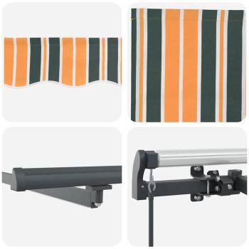 Manuelle Einziehbare Markise mit LED Grün und Gelb 450x350 cm, Markisenstoff-Ersatz für 4.5x3.5 m Rahmen in Grün und Gelb