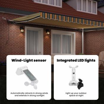 Automatische einziehbare Markise mit LED in Grün und Gelb 450x350 cm, Markisenersatzstoff für 4.5x3.5 m Rahmen in Grün und Gelb