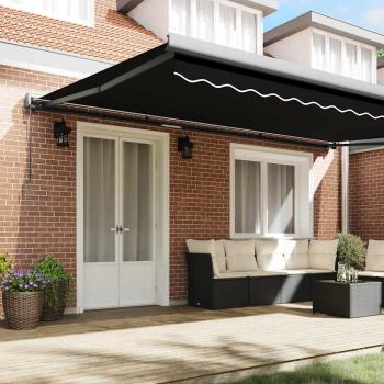 Automatische Einziehbare Markise Schwarz 500x300 cm, Markisenersatzstoff für 5x3 m Rahmen Schwarz