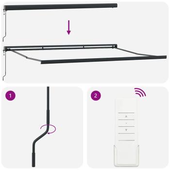 Automatische Einziehbare Markise Schwarz 500x300 cm, Markisenersatzstoff für 5x3 m Rahmen Schwarz