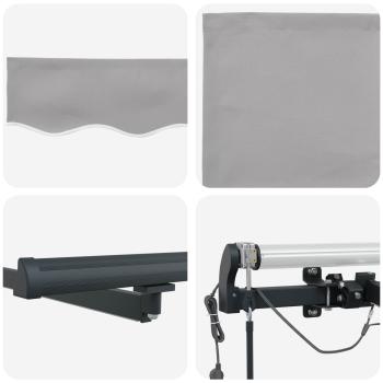 Automatische Einziehbare Markise mit LED Hellgrau 500x300 cm, Markisen-Ersatzstoff für 5x3 m Gestell Hellgrau