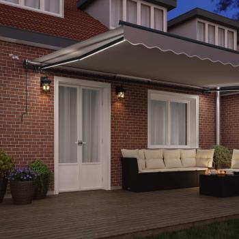 Automatische Einziehbare Markise mit LED Hellgrau 500x300 cm, Markisen-Ersatzstoff für 5x3 m Gestell Hellgrau