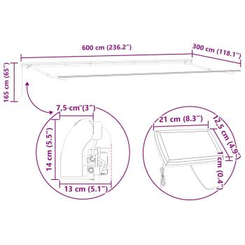 Manuelle Einziehbare Markise mit LED Rot 600x300 cm, Markise Ersatzstoff für 6x3 m Rahmen Rot