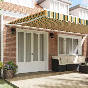 Automatische Einziehbare Markise Grün und Gelb 600x300 cm, Markisen-Ersatzstoff für 6x3 m Rahmen Grün und Gelb