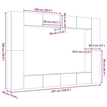 12-teiliges TV-Schrank-Set Wandmontiert Schwarz Eichen Holzwerkstoff, Wandmontierte TV-Schränke - 2 Stück, Schwarz Eiche, 30,5x30x90 cm, Hergestellt aus Holzwerkstoff, TV-Schränke 2 Stück Schwarz Eiche 100x30x30 cm Holzwerkstoff