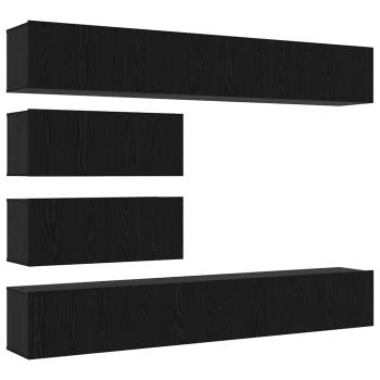 10-teiliges TV Schrank Set - Wandmontiertes schwarzes Eichenholz