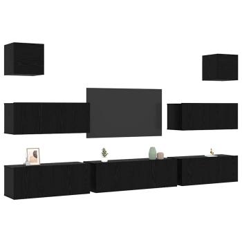 7-teiliger wandmontierter TV-Schrank Schwarz Eiche Holzwerkstoff