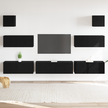 7-teiliger wandmontierter TV-Schrank Schwarz Eiche Holzwerkstoff