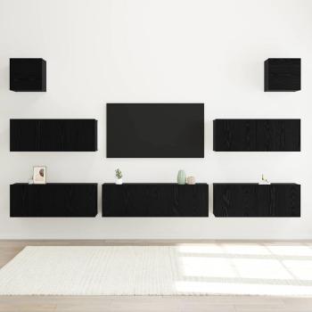 7-teiliger wandmontierter TV-Schrank Schwarz Eiche Holzwerkstoff