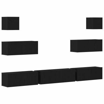 7-teiliger wandmontierter TV-Schrank Schwarz Eiche Holzwerkstoff
