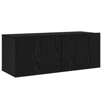 8-teiliges TV-Schrankset Wandmontierte schwarze Eiche Spanplatte, Schwarzer Eichen TV-Ständer 80x30x30 cm aus Spanplatte, Wandmontierte TV-Schränke - 2 Stück schwarze Eiche, 30.5x30x90 cm, aus Spanplatte, TV-Schränke 2 Stück schwarze Eiche 100x30x30 cm Sp