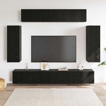 8-teiliges TV-Schrankset Wandmontierte schwarze Eiche Spanplatte, Schwarzer Eichen TV-Ständer 80x30x30 cm aus Spanplatte, Wandmontierte TV-Schränke - 2 Stück schwarze Eiche, 30.5x30x90 cm, aus Spanplatte, TV-Schränke 2 Stück schwarze Eiche 100x30x30 cm Sp