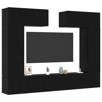 8-teiliges TV-Schrankset Wandmontierte schwarze Eiche Spanplatte, Schwarzer Eichen TV-Ständer 80x30x30 cm aus Spanplatte, Wandmontierte TV-Schränke - 2 Stück schwarze Eiche, 30.5x30x90 cm, aus Spanplatte, TV-Schränke 2 Stück schwarze Eiche 100x30x30 cm Sp