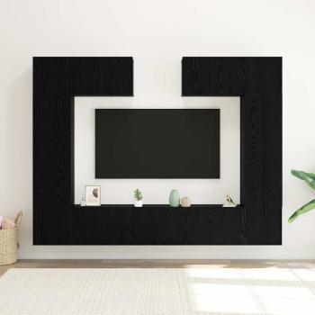8-teiliges TV-Schrankset Wandmontierte schwarze Eiche Spanplatte, Schwarzer Eichen TV-Ständer 80x30x30 cm aus Spanplatte, Wandmontierte TV-Schränke - 2 Stück schwarze Eiche, 30.5x30x90 cm, aus Spanplatte, TV-Schränke 2 Stück schwarze Eiche 100x30x30 cm Sp