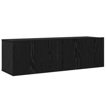 8-teiliges TV-Schrankset Wandmontierte schwarze Eiche Spanplatte, Schwarzer Eichen TV-Ständer 80x30x30 cm aus Spanplatte, Wandmontierte TV-Schränke - 2 Stück schwarze Eiche, 30.5x30x90 cm, aus Spanplatte, TV-Schränke 2 Stück schwarze Eiche 100x30x30 cm Sp