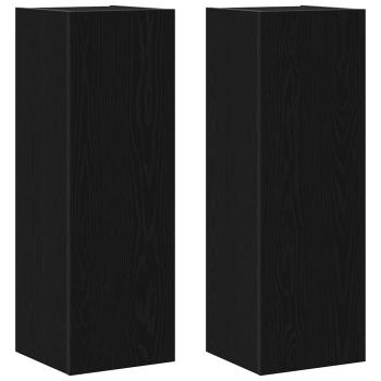 8-teiliges TV-Schrankset Wandmontierte schwarze Eiche Spanplatte, Schwarzer Eichen TV-Ständer 80x30x30 cm aus Spanplatte, Wandmontierte TV-Schränke - 2 Stück schwarze Eiche, 30.5x30x90 cm, aus Spanplatte, TV-Schränke 2 Stück schwarze Eiche 100x30x30 cm Sp