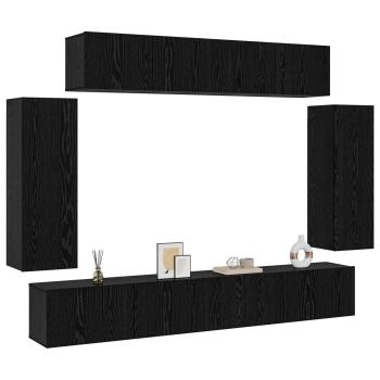 8-teiliges TV-Schrankset Wandmontierte schwarze Eiche Spanplatte, Schwarzer Eichen TV-Ständer 80x30x30 cm aus Spanplatte, Wandmontierte TV-Schränke - 2 Stück schwarze Eiche, 30.5x30x90 cm, aus Spanplatte, TV-Schränke 2 Stück schwarze Eiche 100x30x30 cm Sp
