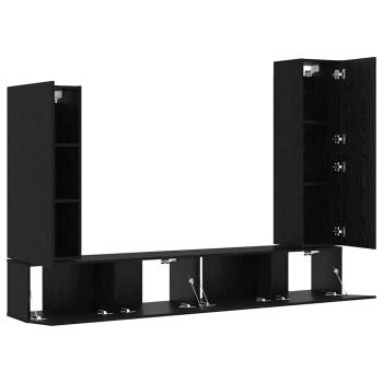 4-teiliges TV-Schrank Set Wandmontiert Schwarze Eiche Engineered Wood Produktmanagementsystem