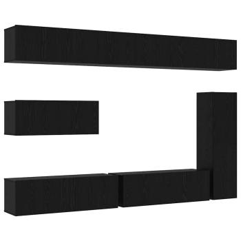7-teiliges TV Schrank Set Wandmontiert Schwarz Eiche Holzwerkstoff