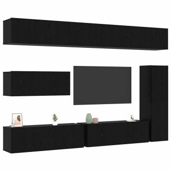 7-teiliges TV Schrank Set Wandmontiert Schwarz Eiche Holzwerkstoff