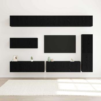 7-teiliges TV Schrank Set Wandmontiert Schwarz Eiche Holzwerkstoff