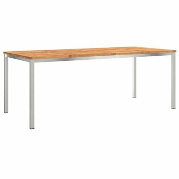 7-teilige Garten-Essgruppe aus massivem Akazienholz, Esstisch für draußen 200x90x74.5 cm aus massivem Akazienholz, Stapelbare Gartenstühle 2 Stk aus massivem Akazienholz und Stahl, Stapelbare Gartenstühle 4 Stk aus massivem Akazienholz und Stahl