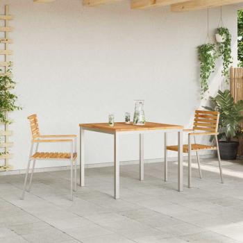 3-teiliges Garten Esszimmer Set Massivholz Teak, Outdoor Esstisch 90x90x74.5 cm Massivholz Teak, Stapelbare Gartenstühle 2 Stk Massivholz Teak und Stahl