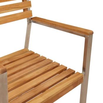 3-teiliges Garten Esszimmer Set Massivholz Teak, Outdoor Esstisch 90x90x74.5 cm Massivholz Teak, Stapelbare Gartenstühle 2 Stk Massivholz Teak und Stahl